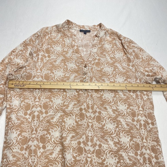 Carole Little Women's Beige Floral Print 3/4 Sleeve Button Linen Blend Top Women - Picture 6 of 8